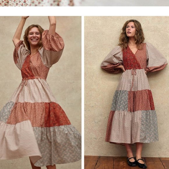 Like New! Christy Dawn Heirloom Patchwork Gina Dress in Colorblocked Rust (S) - Picture 10 of 10